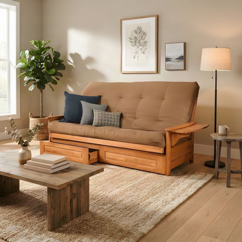 Phoenix Frame Queen-Butternut Finish-Suede Peat Mattress-Storage Drawers image number 4