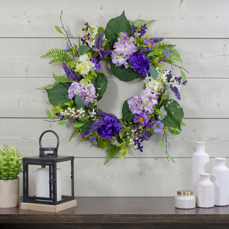 Hydrangea and Foliage Spring Floral Twig Wreath  Purple 26" image number 1