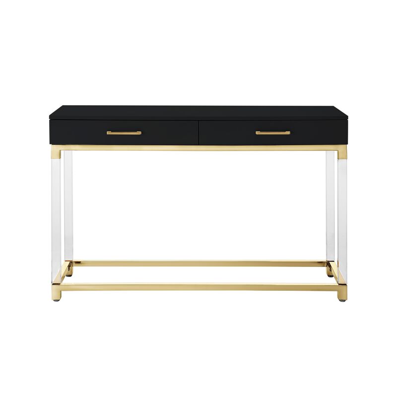 Inspired Home Kalel High Gloss 2 Drawers Console Table with Acrylic Legs and Stainless Steel Base