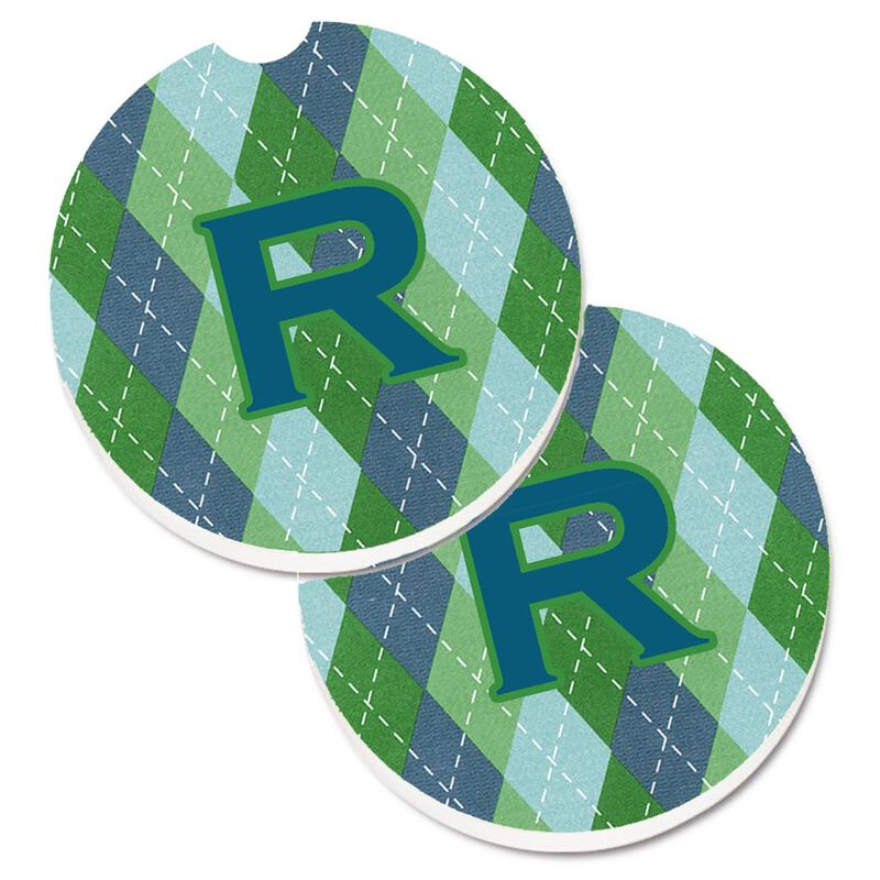 Caroline's Treasures Initial R Monogram - Blue Argoyle Set of 2 Cup Holder Car Coasters CJ1020-RCARC, 2.56, Multicolor
