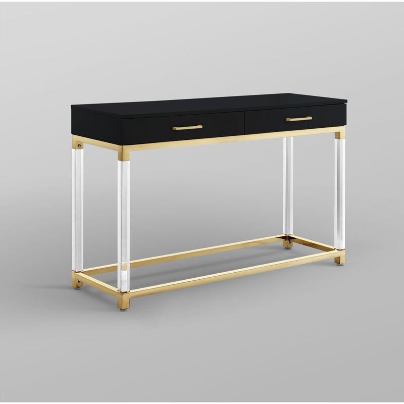 Inspired Home Kalel High Gloss 2 Drawers Console Table with Acrylic Legs and Stainless Steel Base