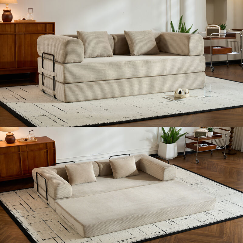 GOODSILO Convertible Sleeper Sofa Bed with Cylindrical Pillow, Folding Mattress Couch with Fixed-Shape Frame, Floor Sofa Lounge Couch image number 3
