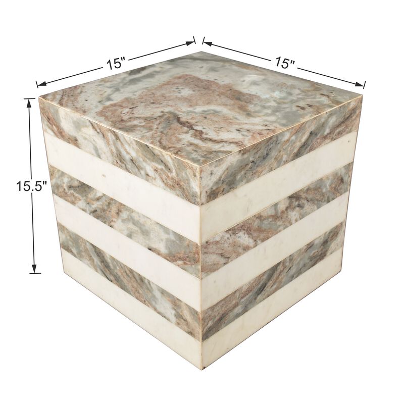 Felix 15.5" Contemporary Natural Marble Handmade Cube End Table