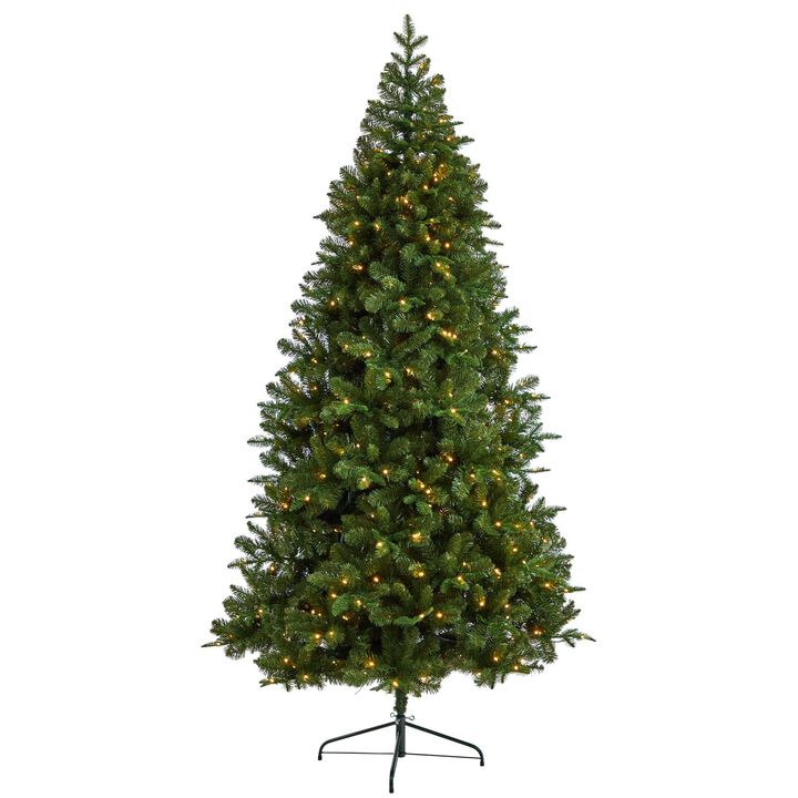 Nearly Natural 8-ft Grand Teton Spruce Flat Back Artificial Christmas Tree with 280 Warm White LED Lights and 1208 Bendable Branches
