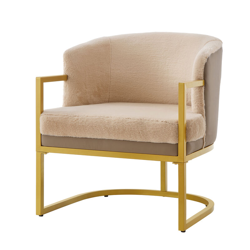 Merax Faux Rabbit Fur Accent Chair with Golden Metal Frame image number 0