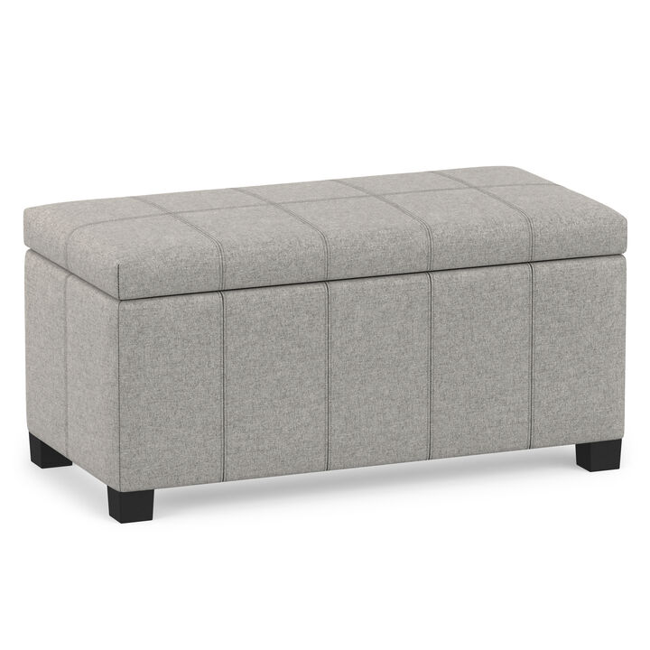 Dover 36 inch Wide Contemporary Rectangle Storage Ottoman Bench in Cloud Grey Linen Look Fabric, Assembled