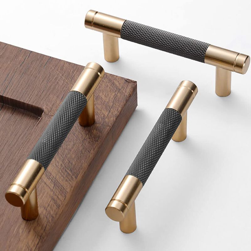 Westablize 50 Pack 3 Inch 76 mm Bar Cabinet Pulls Gold and Grey Knurled Handles for Brushed Gold Drawer Pulls Cupboard Aluminum