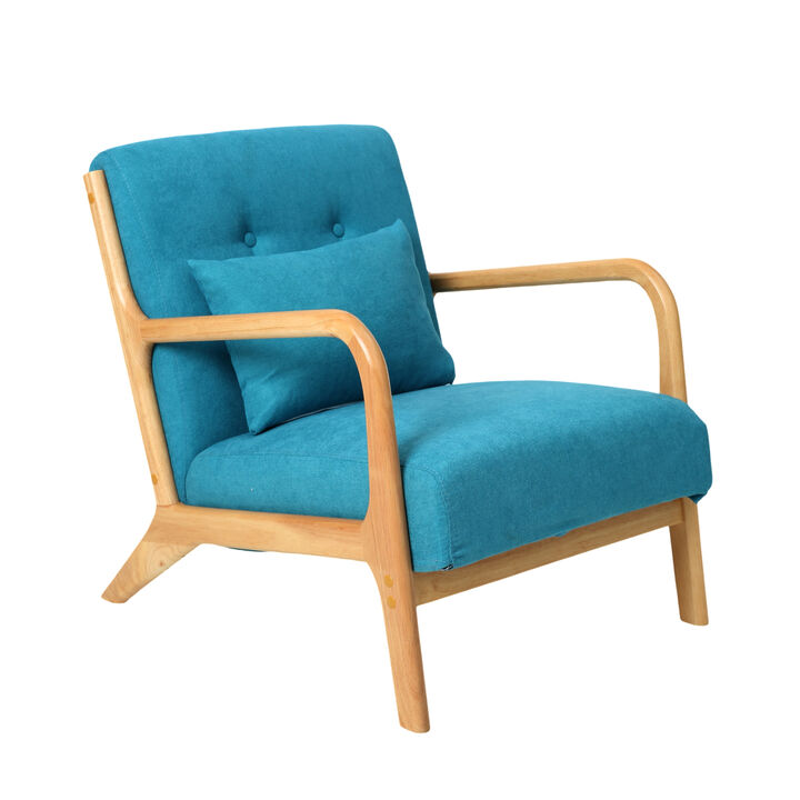 Mid Century Modern Accent Chair with Wood Frame, Upholstered Living Room Chairs, Reading Armchair for Bedroom