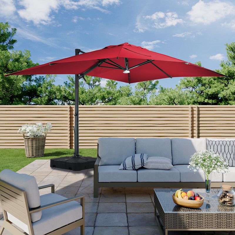 10x13 ft. 360&deg; Rotation Cantilever Patio Umbrella with BaseandBT in Red