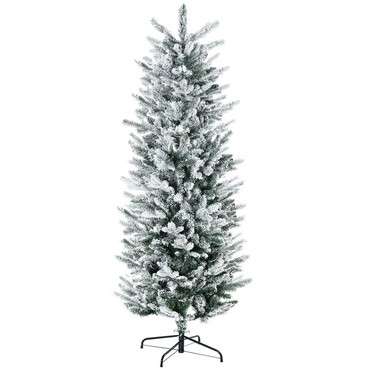 HOMCOM 6' Artificial Christmas Tree with Sonw Flocked, Auto Open