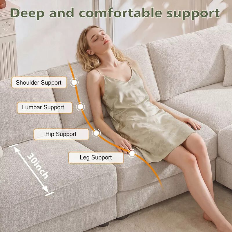 Vipbear 118" Modular L-Shaped Cloud Couch with Movable Ottoman, Chenille Sectional Sofa Living Room image number 7