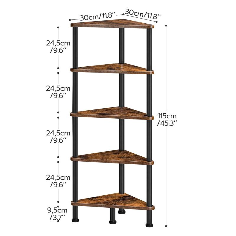 Industrial Style Corner Bookcase 5 Shelf Unit for Space Saving Storage image number 2