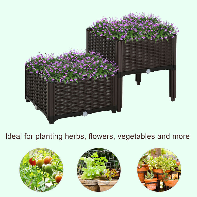 Outsunny 4-Piece Raised Garden Bed with Legs, Self-Watering Planter Box Raised Bed to Grow Flowers, Herbs & Vegetables, Brown