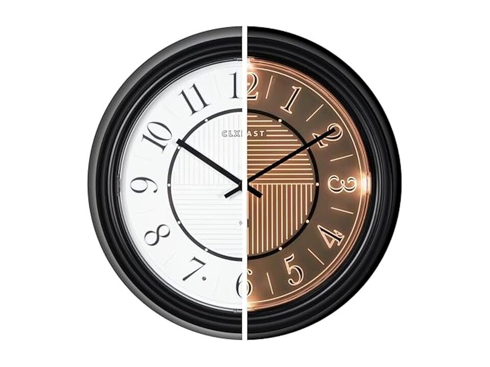 Glow In The Dark LED Illuminated Atomic Wall Clock 14 Inch Outdoor Black
