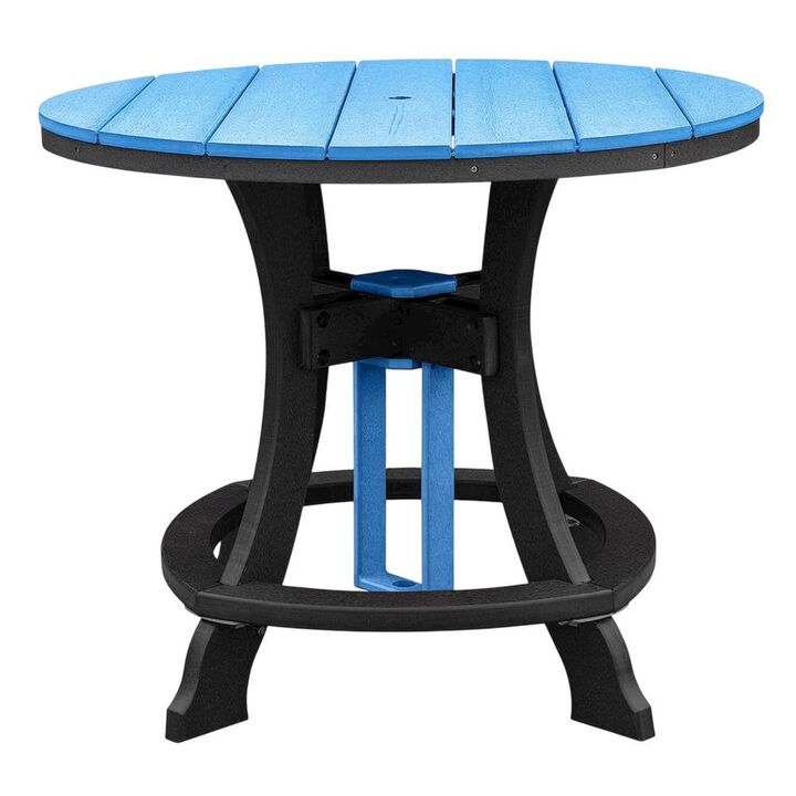 Outdoor Escape Blue Round Outdoor Dining Table With Black Base, 44-Inch Diameter