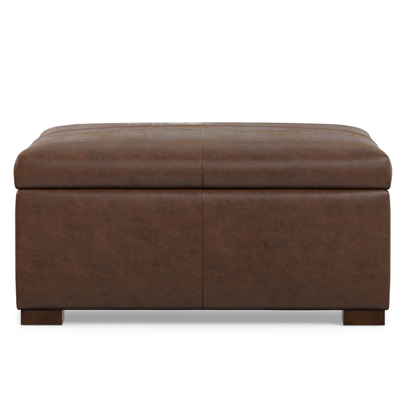 Gabbie 36 inch Wide Contemporary Square Square Coffee&nbsp;Table Storage Ottoman in Distressed Chestnut Brown Vegan Faux Leather, Assembled image number 5