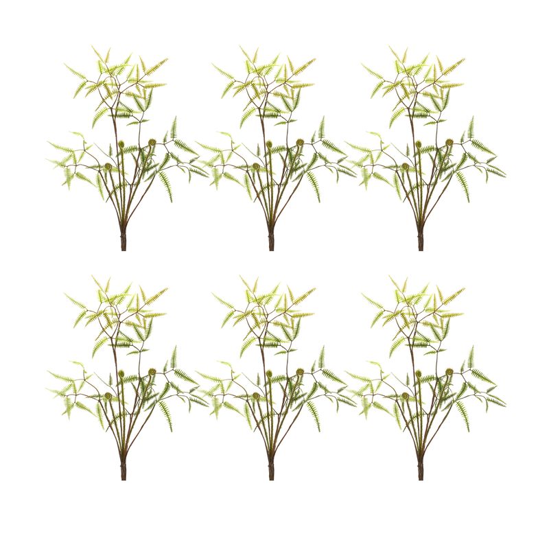 Mini Fern Foliage Bush with Sprout Accent for Natural Home Décor and Floral Arrangements (Set of 6)