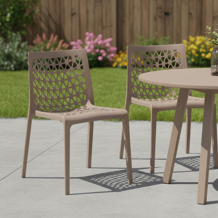 HomeRoots Set of Two Gray Heavy Duty Plastic Outdoor Stacking Dining Chairs