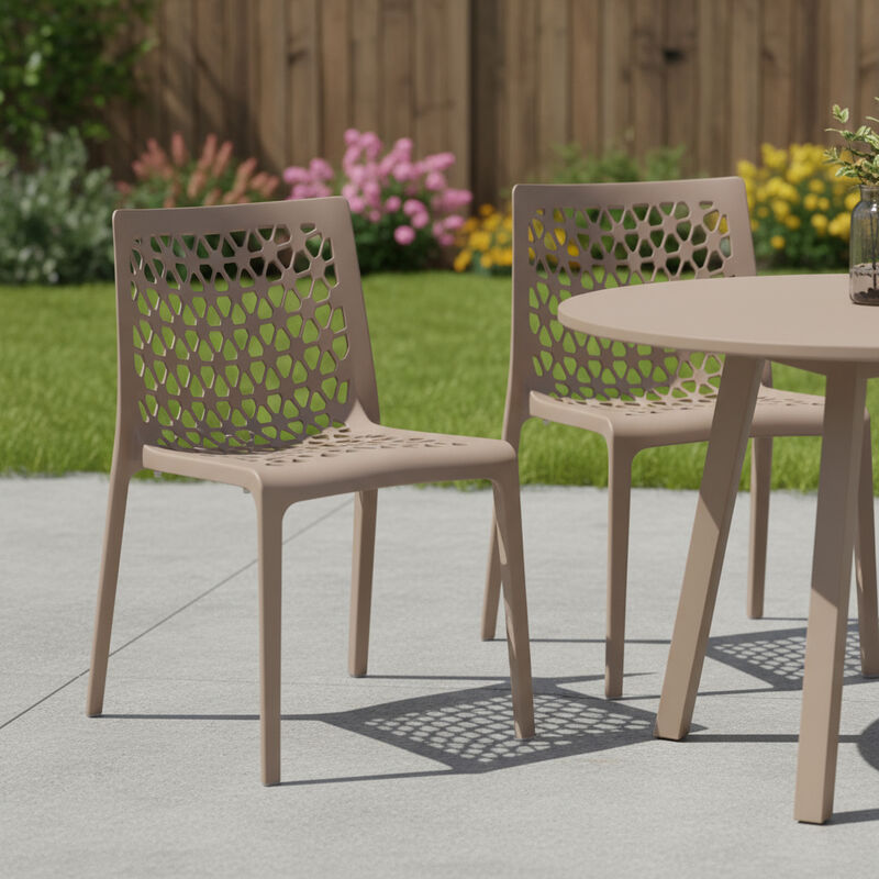 HomeRoots Set of Two Gray Heavy Duty Plastic Outdoor Stacking Dining Chairs image number 1