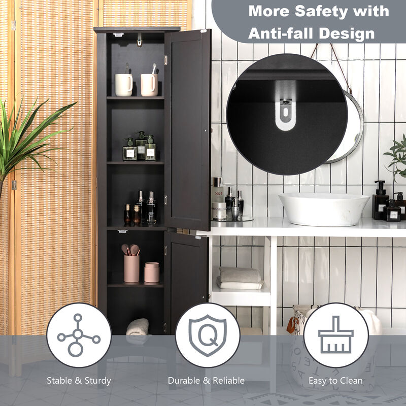 Costway Freestanding Bathroom Storage Cabinet Linen Tower Kitchen Living Room Brown