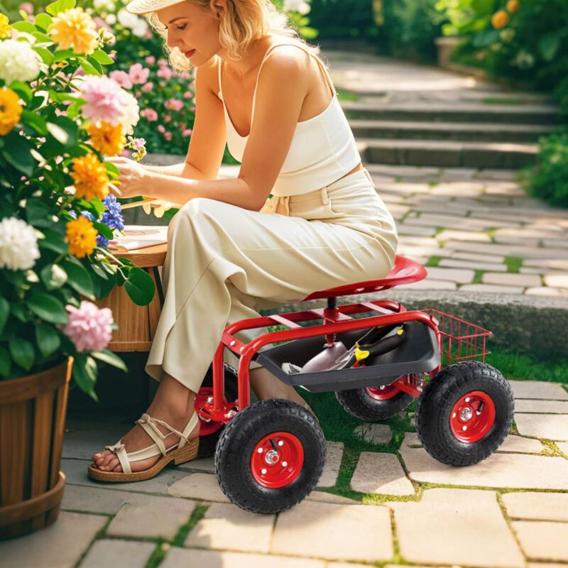Hivvago 4-Wheel Rolling Garden Cart Work Seat