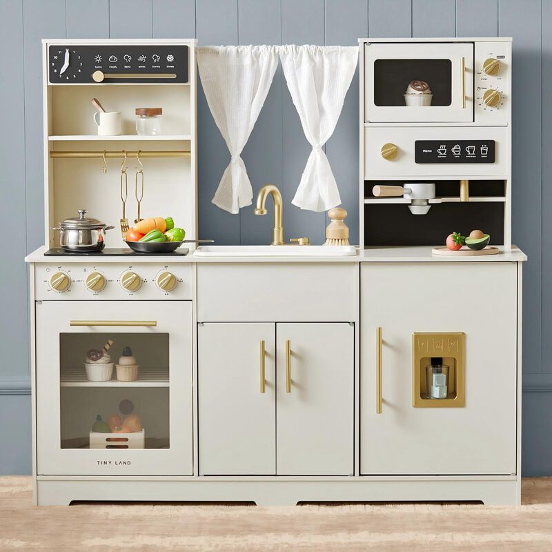 Play Kitchen for Kids - Interactive Wooden Kitchen with Running Water - Iconic Aqua Kitchen in Cream, Pretend Play Toy image number 1