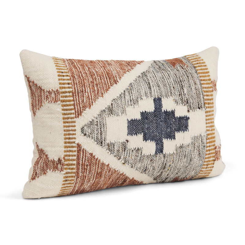 HomeRoots 20" X 21" Black Gray And Cream Lumbar Ikat Wool Blend Throw Pillow Cover with Texture image number 2