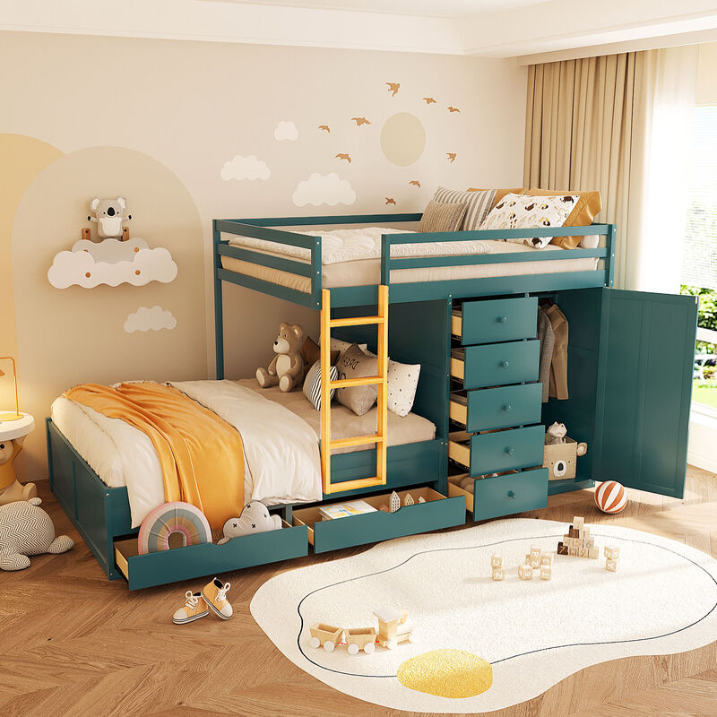Merax Full Size Bunk Bed with Drawers & Mini Wardrobe image number 2