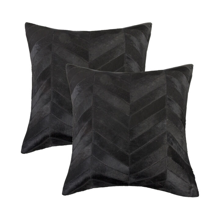 HomeRoots Set of Two 18" Black Chevron Cowhide Throw Pillows