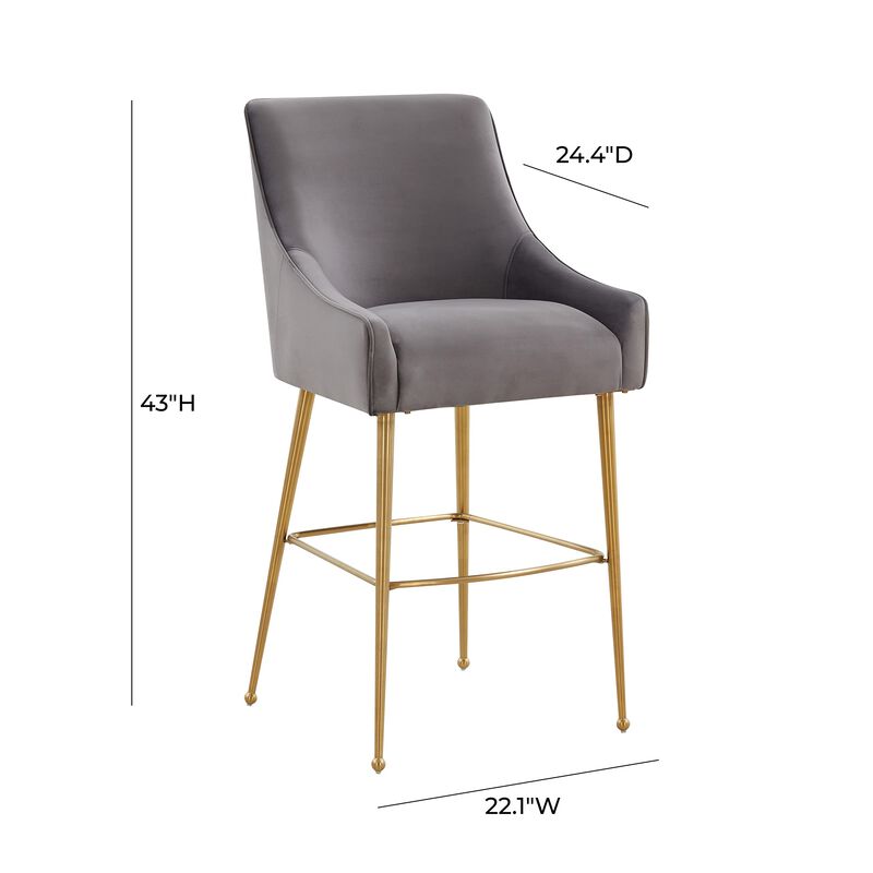 Tov Furniture Beatrix Velvet Upholstered Bar Stool - Gold Legs (Dark Grey, Bar Stool) image number 2