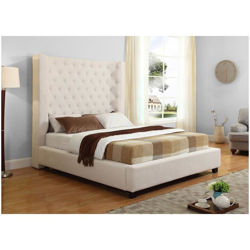 Best Master Furniture Jamie Velvet Upholstered Tower High Profile East King Bed in Cream image number 1