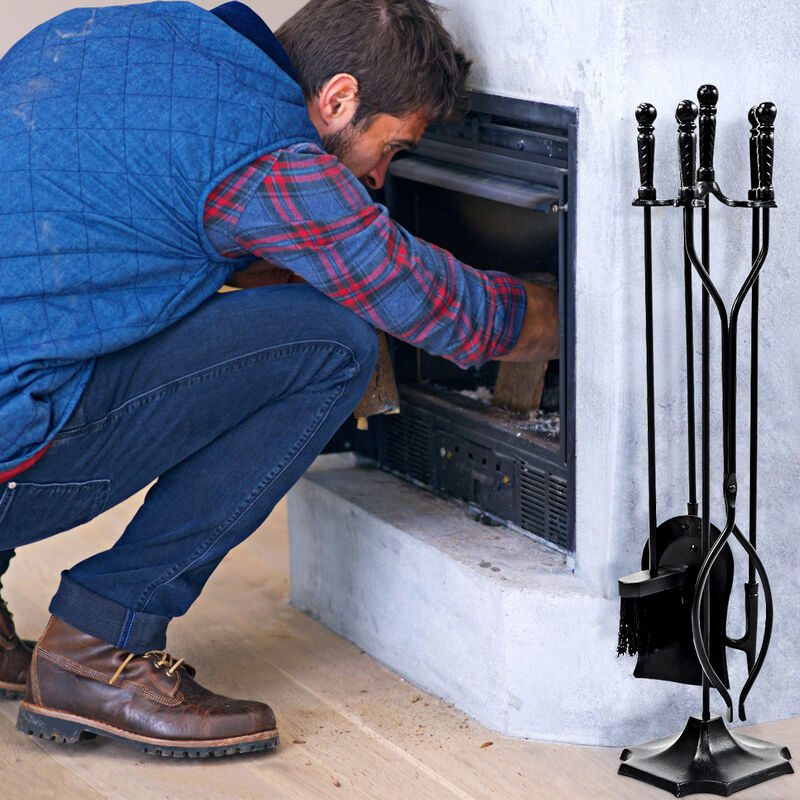31 inch 5 Pieces Metal Fireplace Tool Set with Stand image number 5