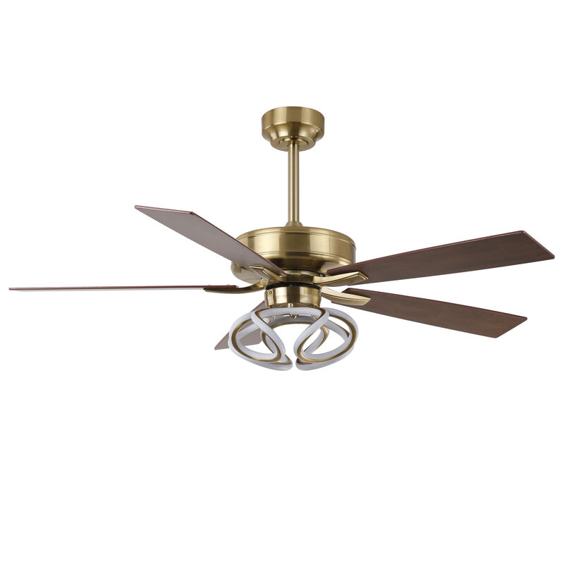 52 in. Modern Gold Dimmable Smart Ceiling Fan with RGB LED and APP Control, Remote