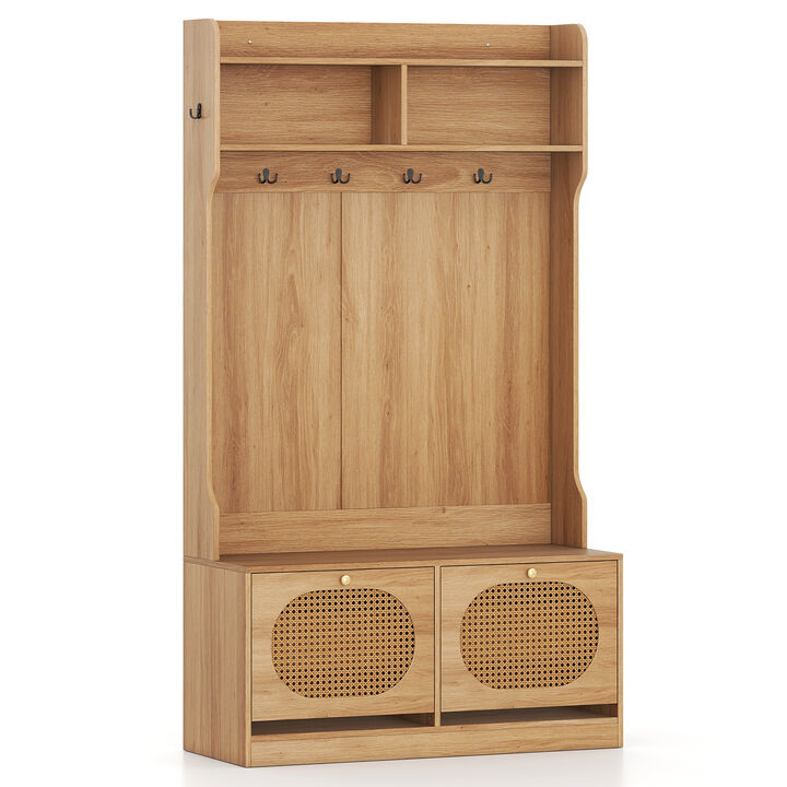 4-In-1 Mudroom Hall Tree with Coat Rack and Flip-Open Storage Drawers