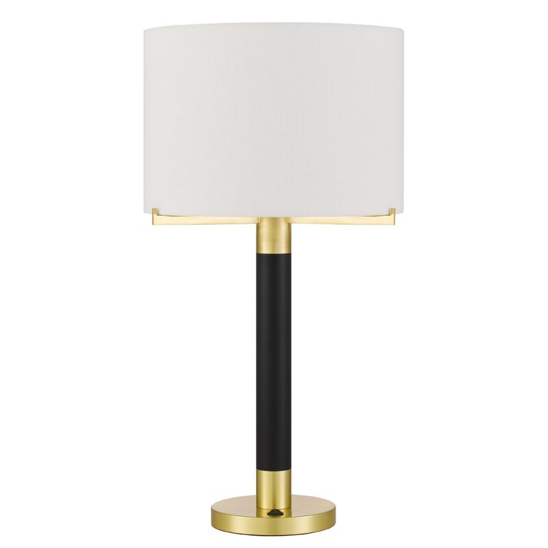 Table Lamp, Off White Drum Shade, 28 Inch Black Body with Brass Accent image number 0