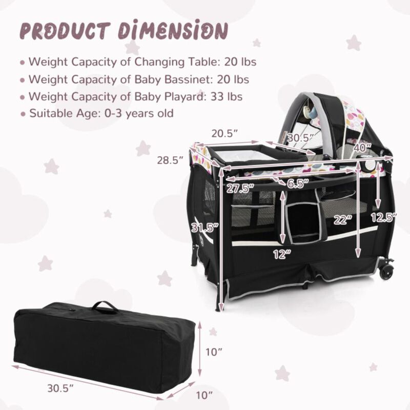 Hivvago 4 in 1 Portable Pack and Play Baby Nursery Center with Bassinet