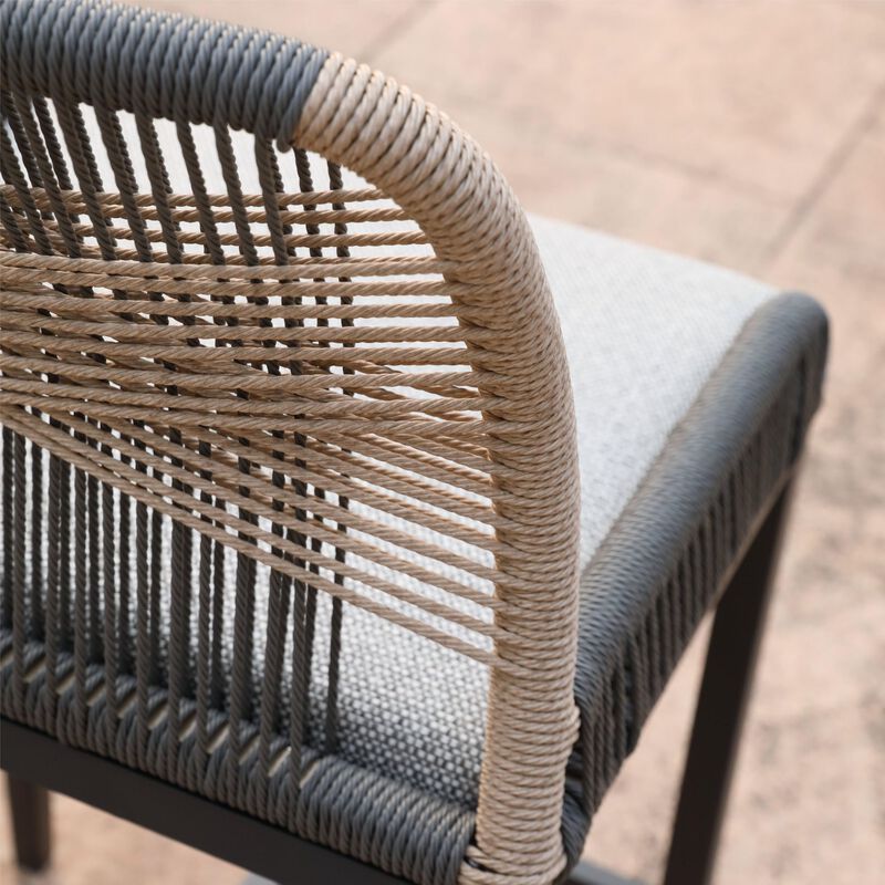 2 Pieces Wicker and Aluminum Modern Barstools with Cushion image number 4