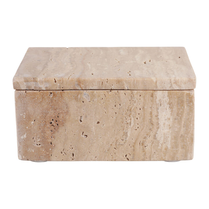 6" Travertine Box, Tan