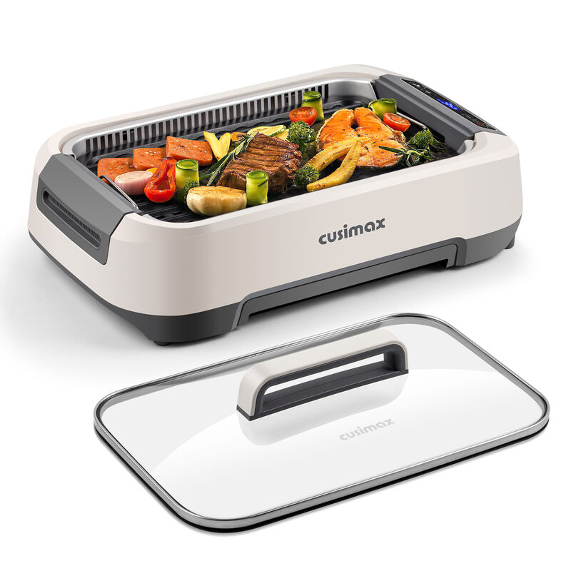 Cusimax 1500W Smokeless Indoor Grill with LED Smart Display & Non-stick Removable Grill Plate, Tempered Glass Lid, Turbo Smoke Extractor image number 0