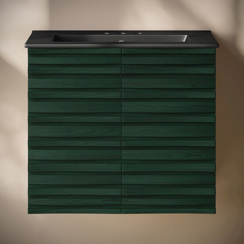 24" Wall-Mounted Bathroom Vanity in Green Oak, Black 3-Hole Centerset Sink Top image number 4