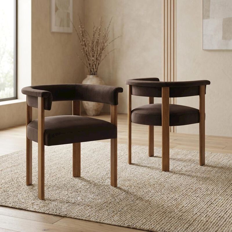 Performance Velvet Barrel Dining Chairs, Chocolate Brown Deep Brown, Set of 2 image number 5