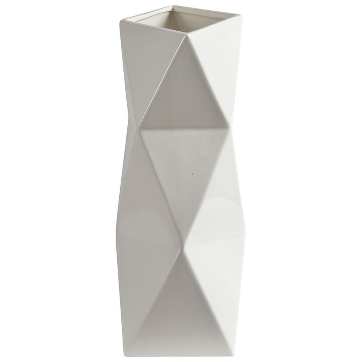 14.75" White Scandinavian Geometric Multifaceted Vase