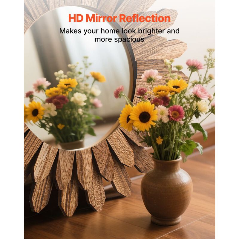 Farmhouse Wood Wall Mirror, Sunburst Decorative Mirror for Bathroom, Entryway & Living Room-Carbonized Black image number 6