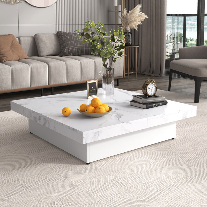 Merax Square Marble Veneer Coffee Table with Storage