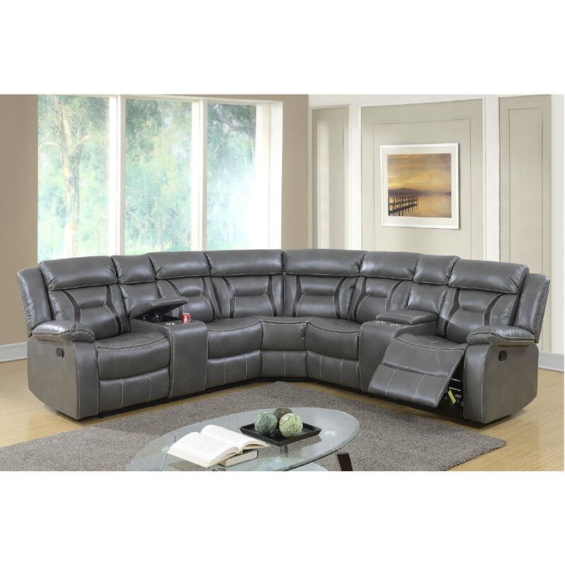Simple Relax Gel Leatherette Manual Reclining Sectional Sofa, Grey image number 4