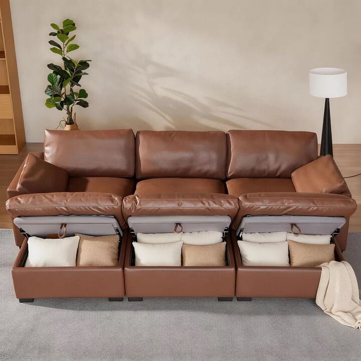 120" Modular Sectional Sleeper Sofa, 6-Seat Couch Bed with Storage Ottoman Deep Seat for Living Room