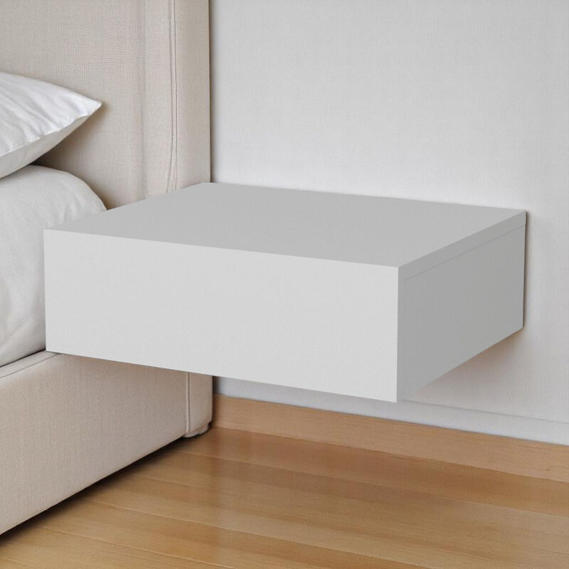Minimalist Floating Nightstand with 1 Drawer – Faux Wood Bedside Table