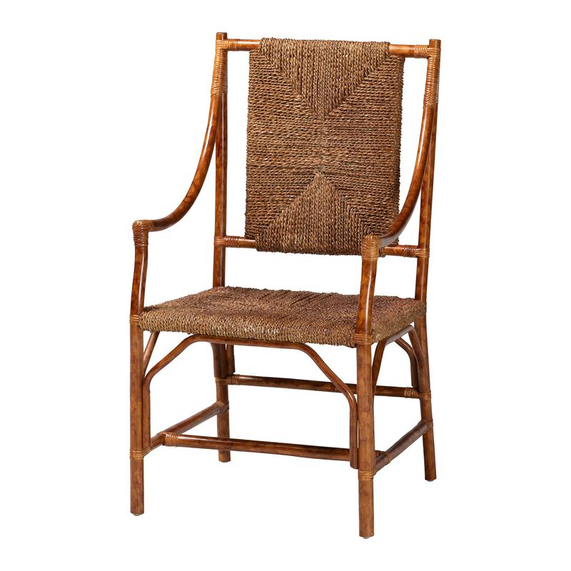 bali & pari Ramos Marbled Tortoise Natural Rattan and Seagrass Armchair - Handwoven Wicker Chair, Rustic Boho Accent Seating for Living Room or Lounge image number 0
