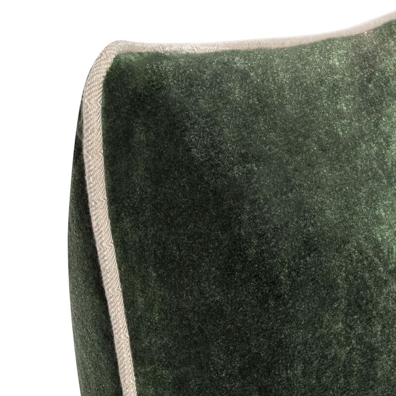 May Accent Throw Pillow, 22in Stonewashed Forest Green Cotton Velvet - Benzara