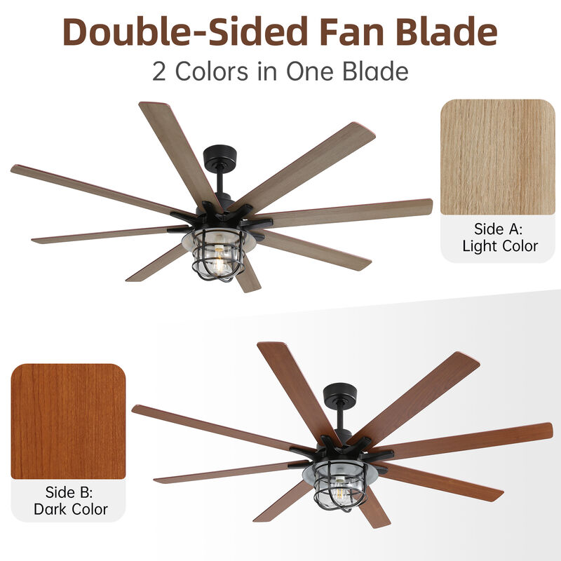 Modern 66 Inch Ceiling Fan With 6 Speed Wind 8 Blades Remote Control Reversible DC Motor With Light image number 5